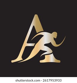 Logotipo inicial de running combinado con la letra A Plantilla de Vector