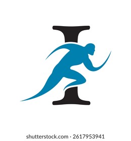 Initial Running Logo combine with letter I vector template