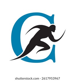 Initial Running Logo combine with letter C vector template