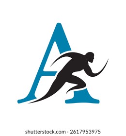 Initial Running Logo combine with letter A vector template