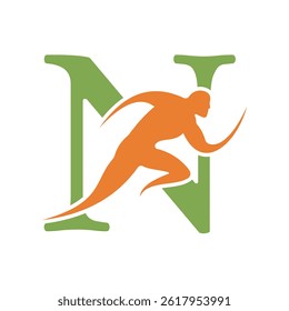 Logotipo inicial de running combinado con la letra N Plantilla de Vector