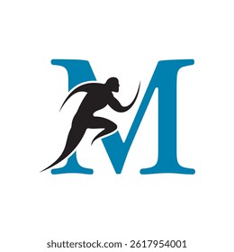 Logotipo inicial de running combinado con la letra M Plantilla de Vector