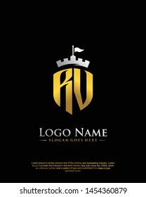Initial RV letter with shield style logo template vector