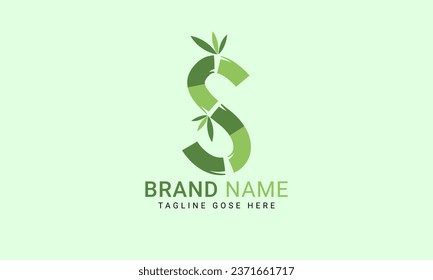 Alfabeto S inicial con hoja de bambú. concepto de logotipo ecológico. Símbolo del alfabeto de la letra S para identidad empresarial y de empresa