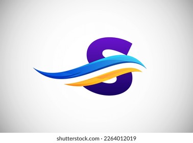 Initial S alphabet with swoosh or ocean wave logo design. Graphic alphabet symbol for corporate business identity