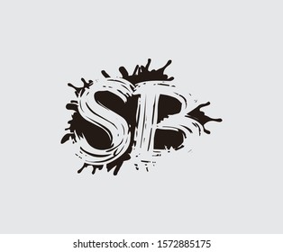 Initial S, B and SB flat splatter logo icon. Abstract ink splash design.