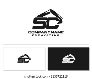 Initial S C excavator logo concept vector with arm excavator template vector.