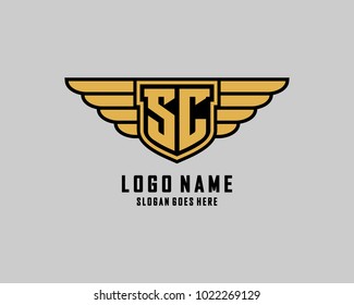 Initial S and C wing shield logo template vector