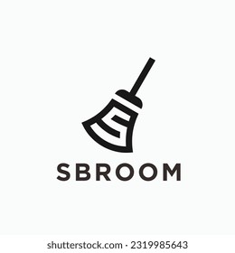 initial s with cleaning broom logo design vector silhouette illustration