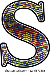 initial s with colorful dots abstract design with mexican huichol art style 