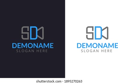 Inicial S y D con la plantilla de diseño del logotipo del vector de la cámara. Monograma SD de la plantilla de logotipo SD de la carta de diseño SD. Fotografía de cámara, casa de producción de vídeo, diseño de logotipos de película