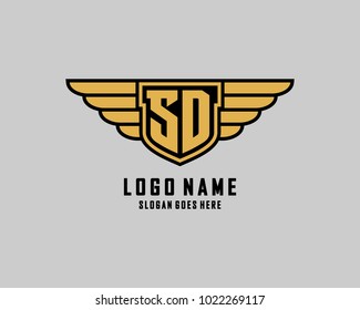 Initial S and D wing shield logo template vector