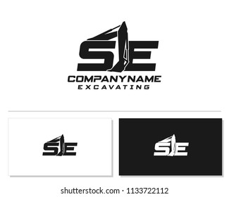 Initial S E excavator logo concept vector with arm excavator template vector.