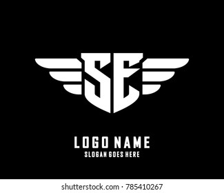 Initial S & E wing logo template vector