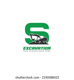 Vector de la plantilla de concepto del logotipo de la excavadora S inicial.