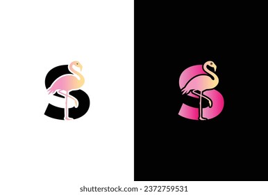 Initial S Flamingo bird logo. Flamingo bird icon with letter S Logo design vector template.