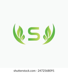 Initial S Green Letter and Leaf for Modern Beauty Nature Cosmetic, Vegan, Environmental, Nutrition Consultant Service Company Logo Idea

