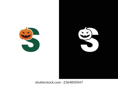 Initial S Halloween Logo. Halloween Buchstabe S Logo oder Icon Template Design. Halloween-Kürbis, weißer Hintergrund