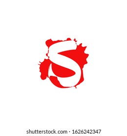 Initial S hidden letter flat splatter logo icon. Abstract vector design concept negative letter on ink or blod splash red color.