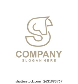 Initial S Horse animal line simple creative logo design template