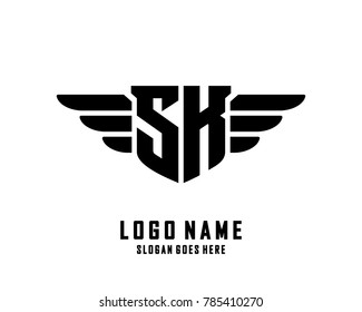 Initial S & K wing logo template vector