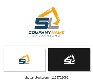 Initial S L excavator logo concept vector with arm excavator template vector.