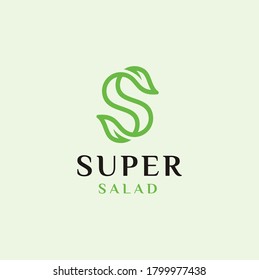Initial S with Leaf. Letter S Salad for Organic Fresh Vegan Food logo design