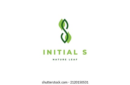 initial S leaf Logo Design Template Green Color