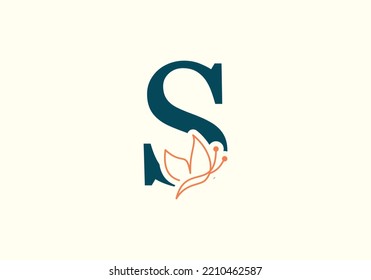 Initial S Letter alphabet with  Butterfly Logo. Initial Butterfly Sign Concept Template.
