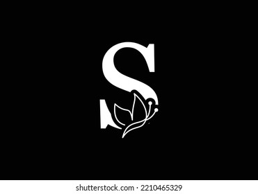 Initial S Letter alphabet with  Butterfly Logo. Black and white Butterfly Sign Concept Template