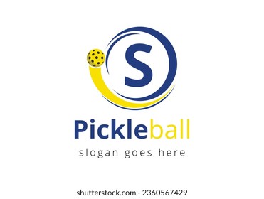 Initial S Letter alphabet with Pickleball Logo Concept With Moving Pickleball Symbol