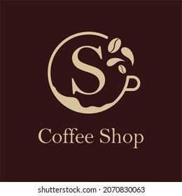 Letra S inicial con Café Cup, Café Bean, Liquid for Coffee Shop, Restaurant, Cafe, Bebida Business Simple y moderna Plantilla con logotipo