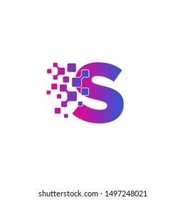 Initial S letter Digital Pixels Tech Logo Vector