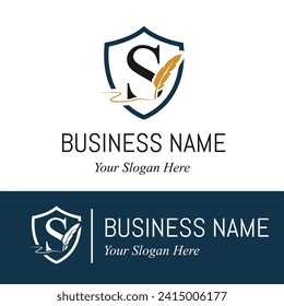 Initial S Letter with Feather Writing for Publisher, Notary, Writer Company Logo Idea