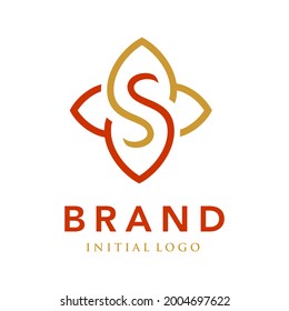 Logotipo inicial de la letra S y del símbolo de las flores