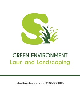Initial S Letter with Green Grass for Lawn Landscaping Environment Garden Vegetation Home Care Management Service Business Logo Vector Idea
