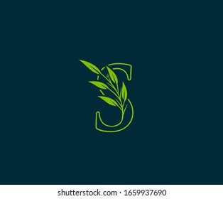 Initial S letter with green leaves logo