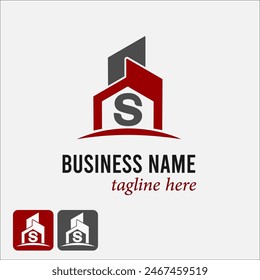 Initial s Letter with House Building for Apartment, Real Estate, Property, Construction, Architect Business Logo Idea