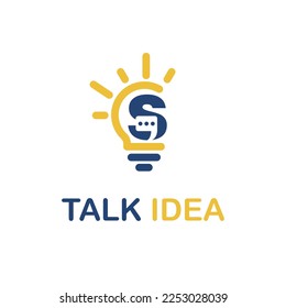 Letra S inicial con bombilla clara e icono de conversación para la plantilla de la idea de logotipo de la empresa de tecnología innovadora