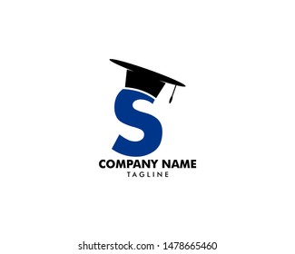 Initial S letter logo with graduation hat, Education theme concept design