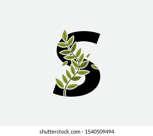 Initial S Letter Logo Icon,  Created with Green Plant Branches. Nature Green Plant S Letter Design. 