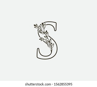 Initial S Letter Logo Icon,  Created with Hand Drawn Plant Branches. Nature Leaf S Letter Design 