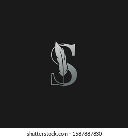 Initial S Letter Logo icon Luxury Feather. Monochrome design concept  luxury feather element and outline letter logo icon for corporate, lawyer, notary, firm and more brand identity.