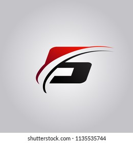 initial S Letter logo with swoosh colored red and black