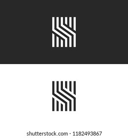 Initial S letter monogram linear pattern, black and white parallel lines creative geometric shape, simple minimal stylish identity mark