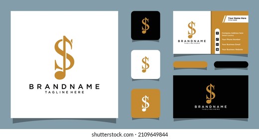 Initial S letter with music vector logo with business card design template