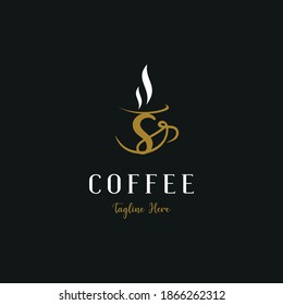 Initial s letter on cup coffee concept logo for coffee shop and store, cafeteria brand template