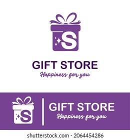 Initial s Letter on Gift Box for Simple Modern Gift Store Retail Business Logo. Present, Surprise toys anniversary shop Logo Design Template