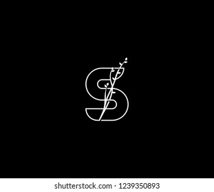 Initial S Letter Outline Linked Floral Ornate Leaf Monogram Logotype