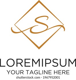 Initial S Letter Rhomb Handwriting Logo